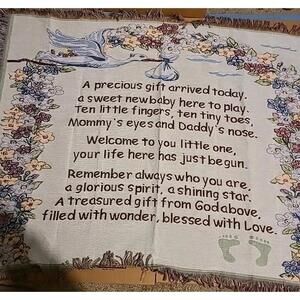 Tapestry Woven Throw Baby Nursery Blanket With Poem & Floral Design 51" x 38"